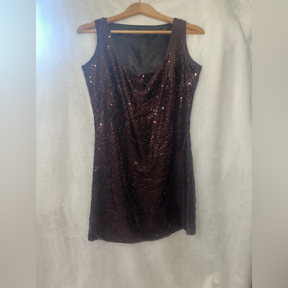 Sequin Sleeveless Dress - Brown